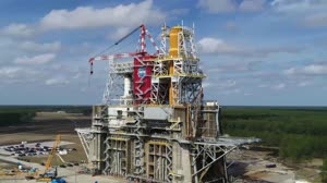 Aerial Footage Of B-Stand With Artemis I Core Stage Installed